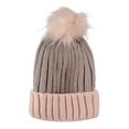 thumbnail image 1 of D&Y Rib Knit Beanie With Two Tone Cuff And Faux Fur Pom, Blush, 1 of 4