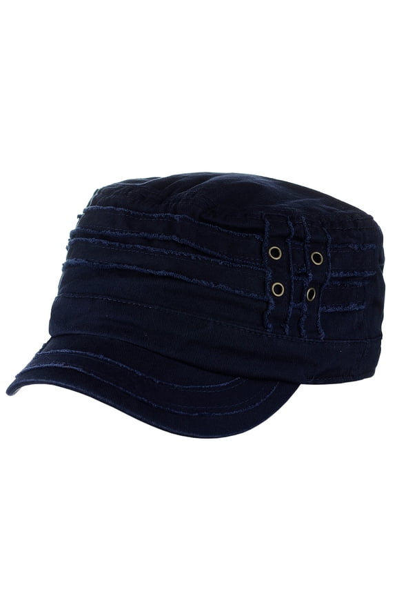 Unisex Cotton Distressed Layered Frayed Cadet Military Cap, Navy