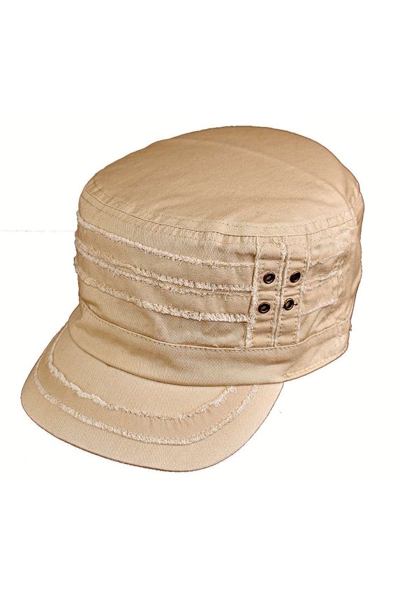 Unisex Cotton Distressed Layered Frayed Cadet Military Cap, Olive