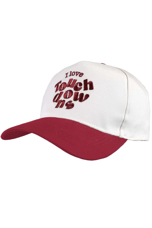 Unisex Two Tone Relaxed Fit Canvas Embroidered Plain Adjustable Snapback Hat Cap, I Love Touchdowns, Burgundy/White