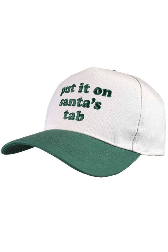 Unisex Two Tone Relaxed Fit Canvas Embroidered Plain Adjustable Snapback Hat Cap, Santa's Tab, Green/White