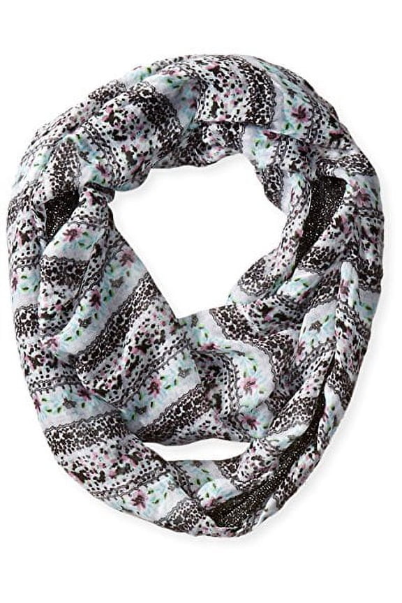 Women's Floral Mixed Media Loop Scarf, Black, One Size