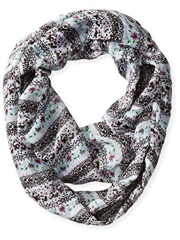 Women's Floral Mixed Media Loop Scarf, Black, One Size