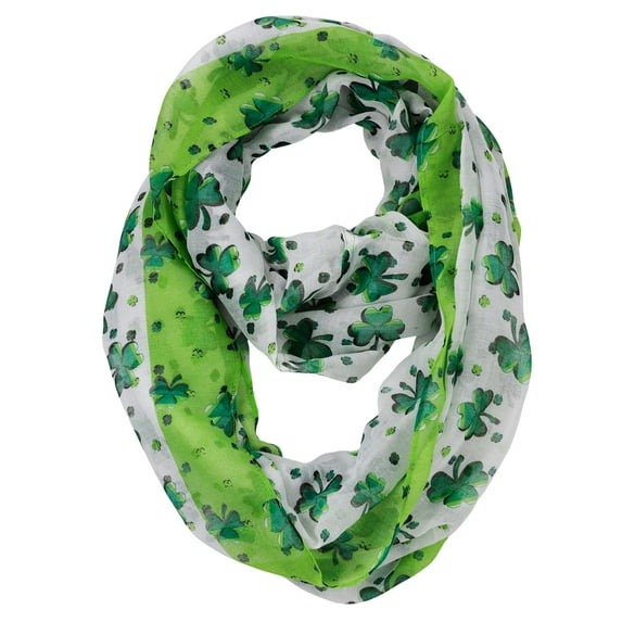 D&Y Women's St. Patrick's Day Lucky Clover Sheer Infinity Loop Scarf, Clover, White/Green