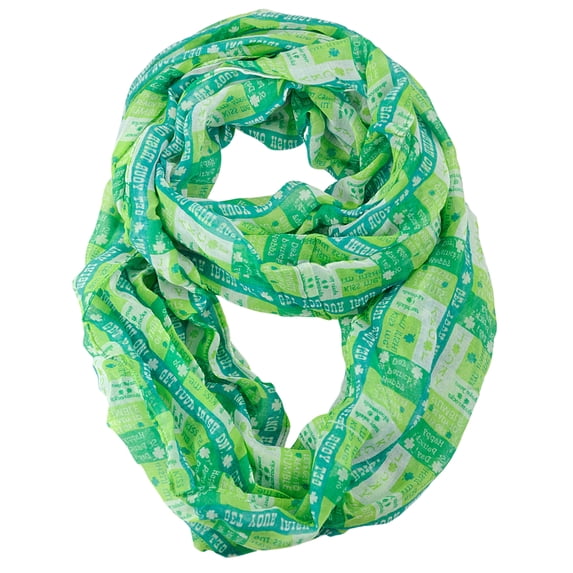 D&Y Women's St. Patrick's Day Lucky Clover Sheer Infinity Loop Scarf, Multi Phrase, Green