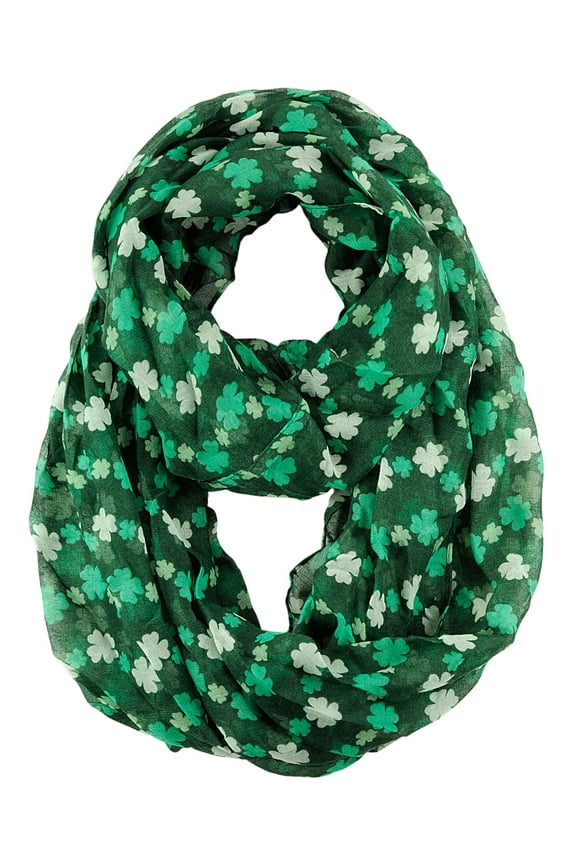 D&Y Women's St. Patrick's Day Lucky Clover Sheer Infinity Loop Scarf, Shamrock, Green