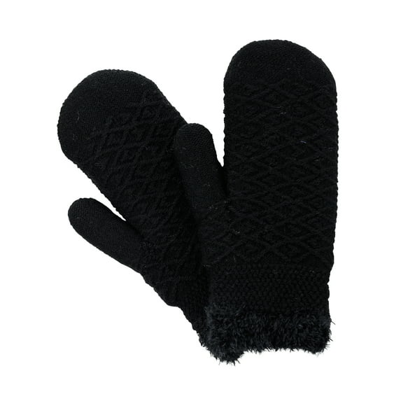D&Y Women's Winter Warm Knit Plush Lined Stretchy Snug Fit Mittens, Black