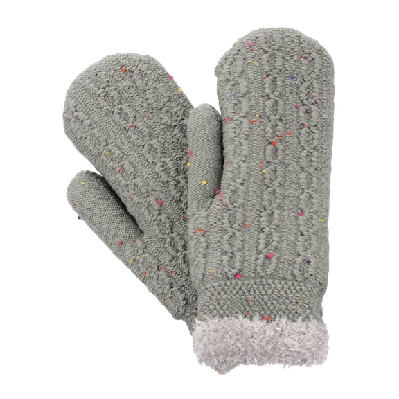 D&Y Women's Winter Warm Knit Plush Lined Stretchy Snug Fit Mittens, Confetti Lt Grey
