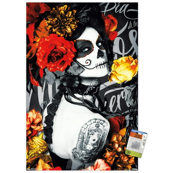 Día De Los Muertos - Tattoo Wall Poster with Push Pins, 22.375" x 34"