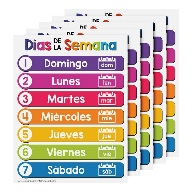 Días de la Semana Spanish Chart for Preschool to Gradeschool Kids