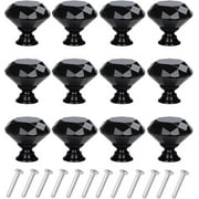 D-buy 12 Pack Drawer Knobs Diamond Shaped Crystal Glass 30mm Cabinet Knobs Pull Handles (30 mm, 12 Pack, All Black)