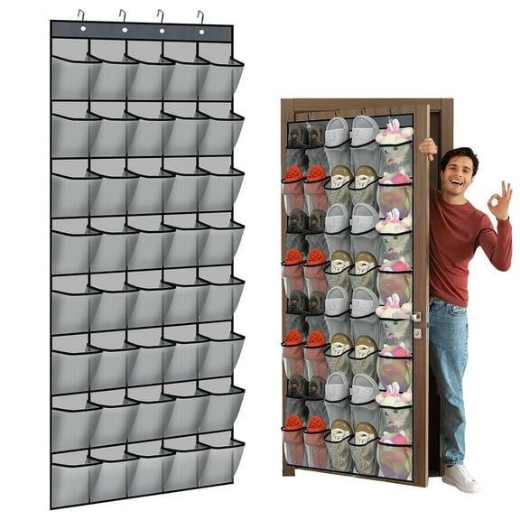 D-buy 40 Pockets Over the Door Shoe Organizer Large Breathable Mesh Hanging, Shoe Rack for Closet Nonslip Behind Door Storage Holder Back to School Organizer Dorm Room College Classroom Storage(Gray)