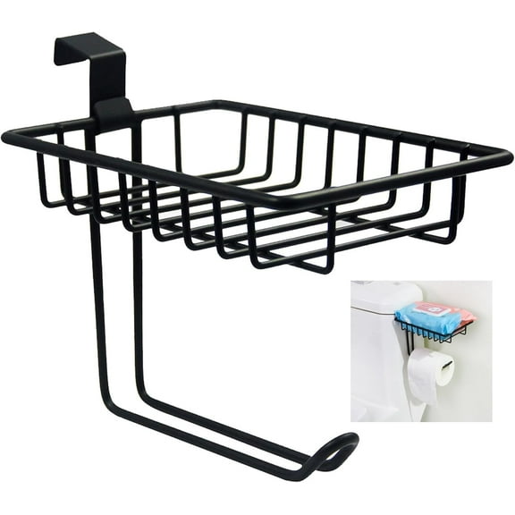 D-buy Bathroom Toilet Paper Holder with Shelf, Over The Tank Toilet Paper Holder, Toilet Paper Roll Holder, Drilling for Kitchen, Bathroom, Washroom(Black)