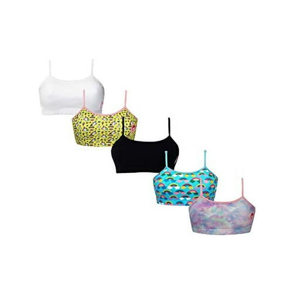 D'chica Cotton Girls Crop Cami Bralette Training Bras With Adjustable Straps & Double Front Layering For Teens Pack of 5