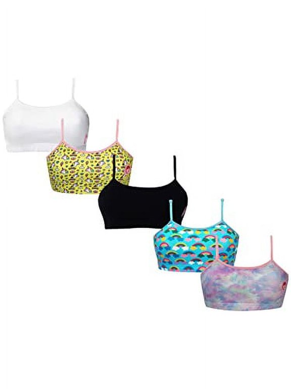 Cotton Girls Crop Cami Bralette Training Bras With Adjustable Straps & Double Front Layering For Teens Pack of 5