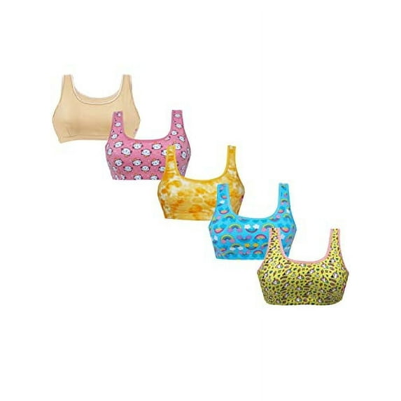 D'chica Cotton Girls Crop Cami Bralette Training Bras with Adjustable Straps & Double Front Layering for Teens - Pack of 5