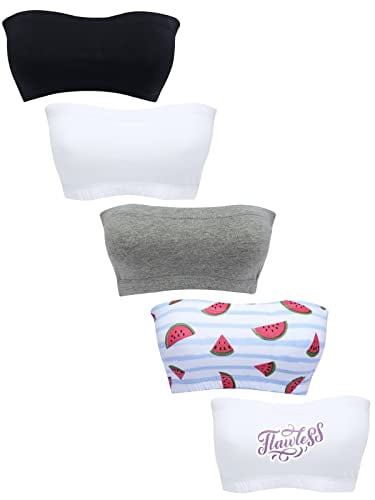 OYOANGLE Girls' 2-Pack Ribbed Strapless Bandeau Bras - Padded, Wireless, Comfy Training Bras For Dance & Sports