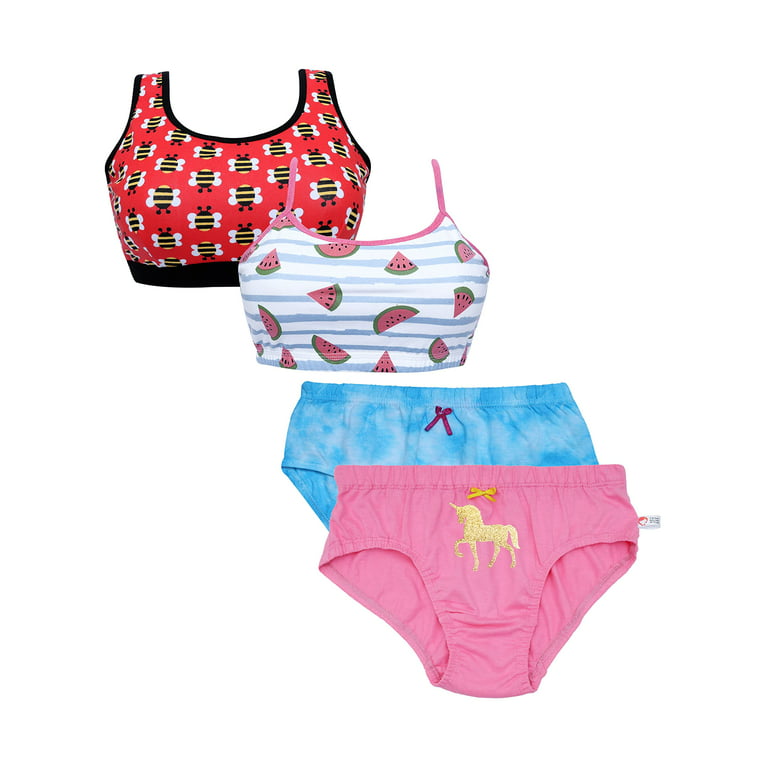 D'chica Pack of 4 Puberty Essentials Set 2 Panties for Teens and 2 Beginner  Bras 14-16 Years 