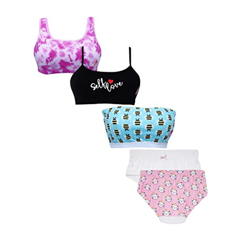 D'chica Pack of 5 Puberty Essentials Set 2 Panties for Teens and 3 Beginner  Bras 14-16 Years 