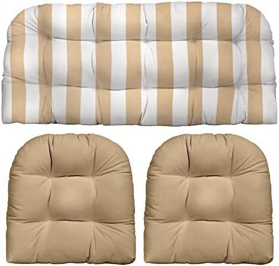 Décor Indoor Outdoor 3 Piece Tufted Wicker Cushion Set, (Standard, Tan ...