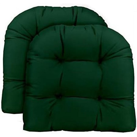 Décor Indoor Outdoor Set of 2 U-Shape Wicker Tufted Seat Cushions - Patio Weather Resistant ~ Choose Color  Size (Hunter Green, 19" x 19")