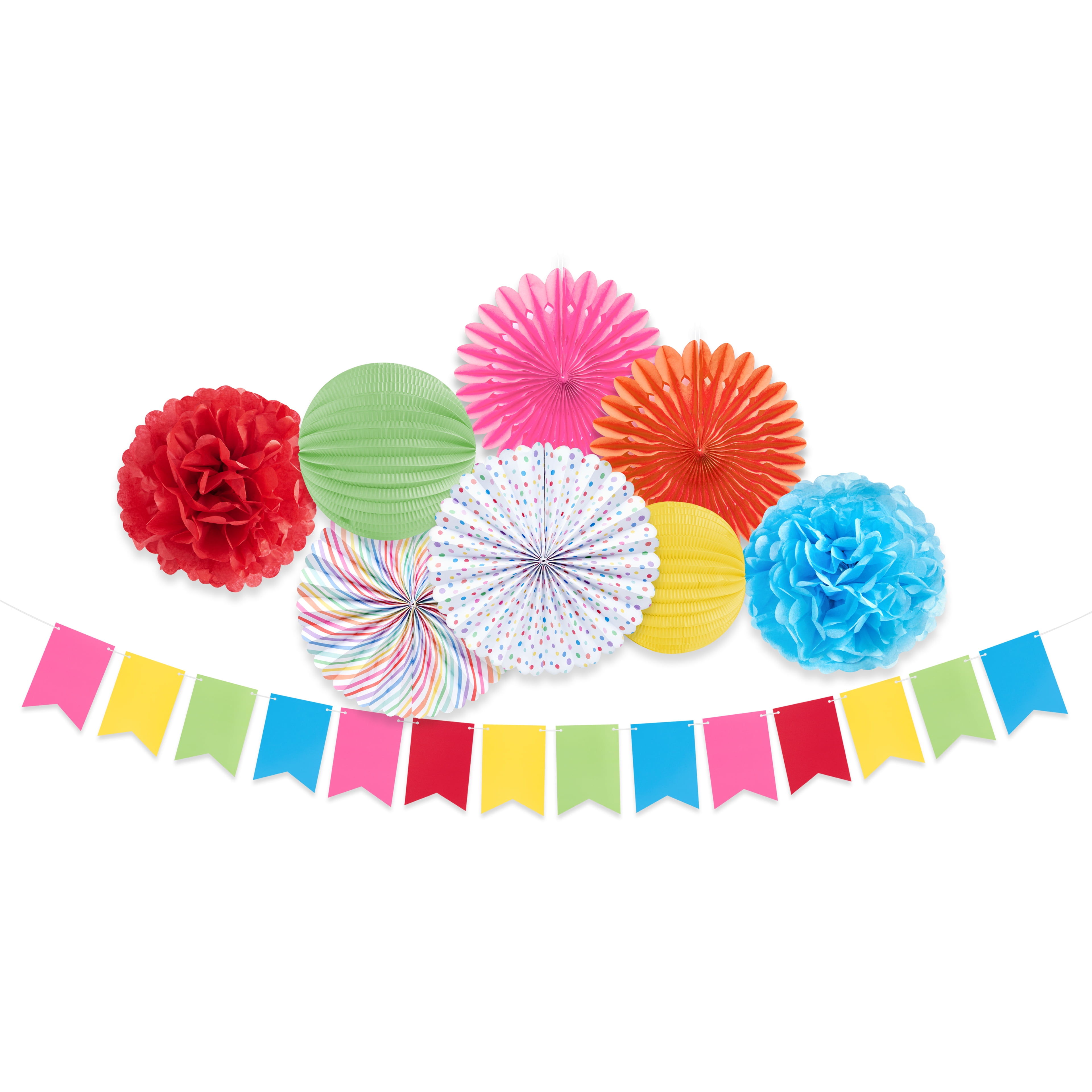 Multicolored Paper Party Décor Kit with Banners and Pom-Poms