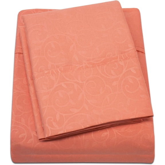 Dcor&More 1800 Series Queen Size 4 Piece Vine Embossed Sheet Set - Orange