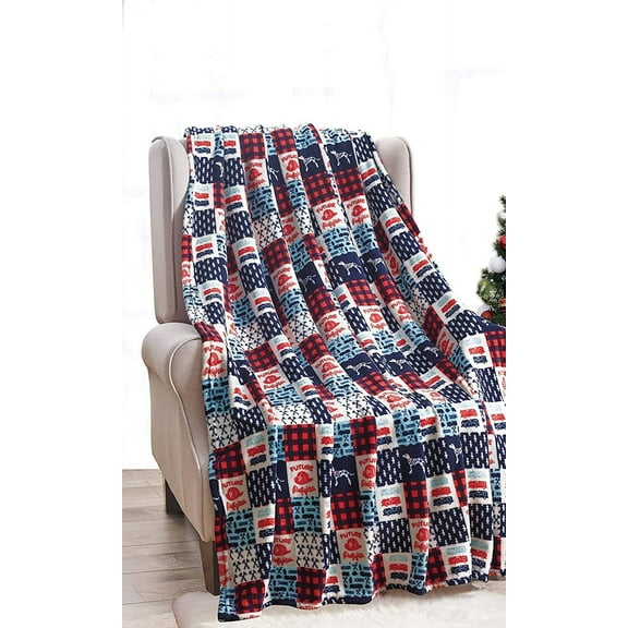 Dcor&More American Pride Collection Microplush Throw Blanket (50" x 60") - Fire Fighter Patchwork