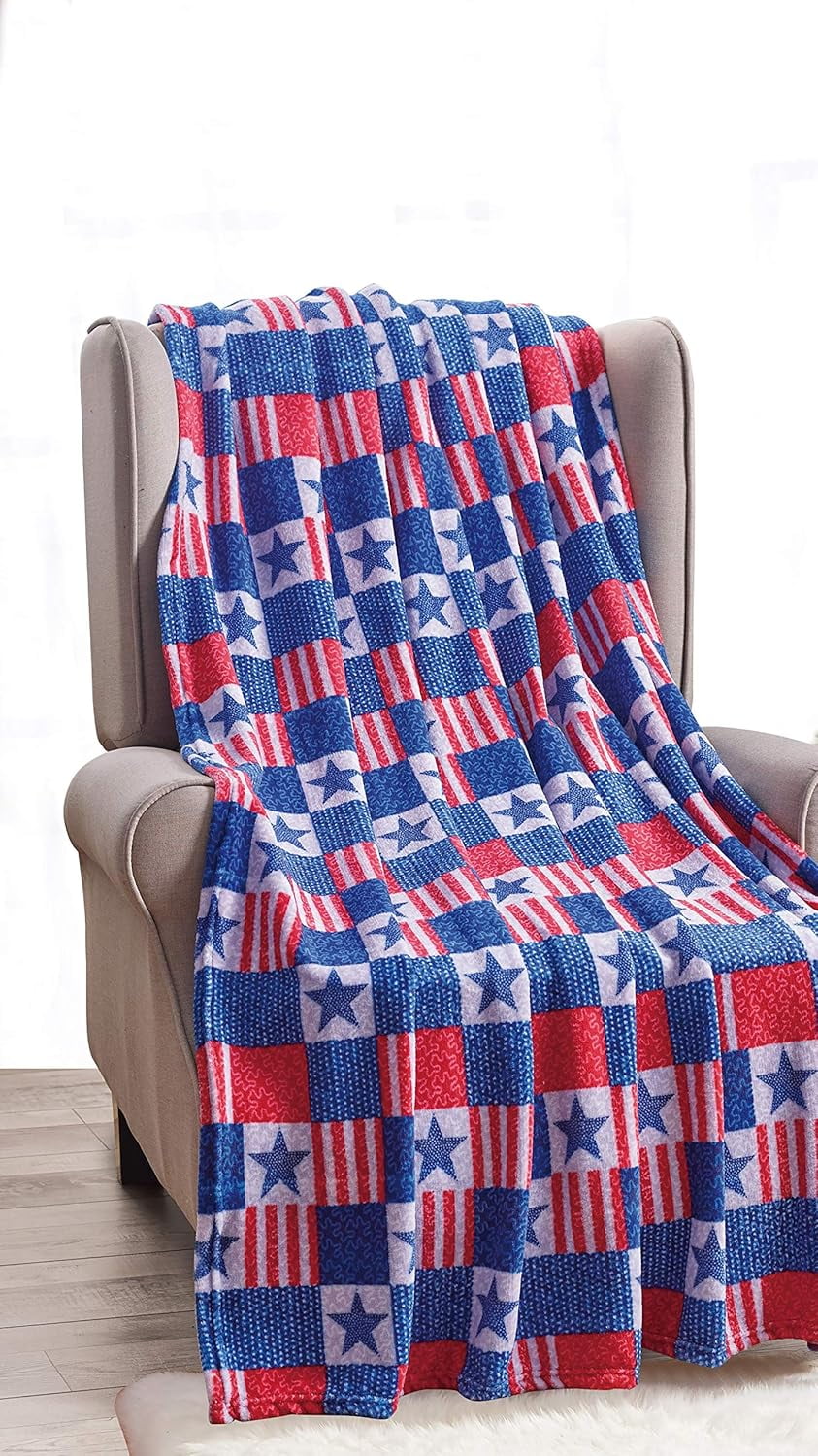 FAITH, HOPE, LOVE HOME DÉCOR Décor&More July 4th USA American Pride Collection Microplush Throw Blanket (50" x 60") - Blue, White and Red Throw
