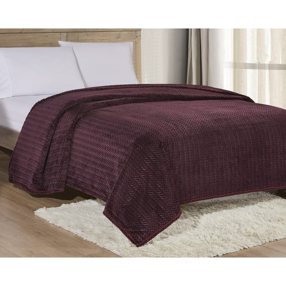 Décor&More HomeEssentials Extra Heavy and Plush Chevron Braided Twin Size Microplush Jacquard Blanket (66" x 86") - Plum