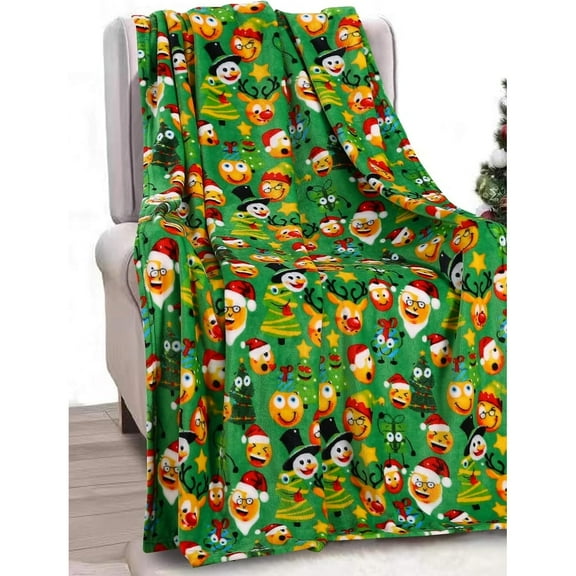 Dcor&More Santa's Little Helper Collection Festive and Cuddly Holiday Microplush Throw Blanket (50" x 60") - Funny Faces