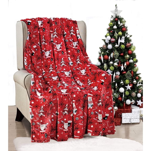 Dcor&More Santa's Little Helper Collection Festive and Cuddly Holiday Microplush Throw Blanket (50" x 60") - Ho Ho Ho