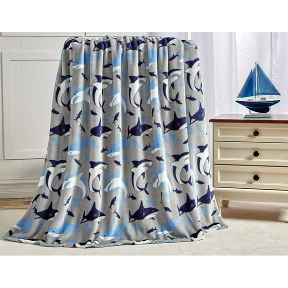 Dcor&More Shark Baby Microplush Throw Blanket (50 inch x 60 inch) Shark Blanket for Boys, Girls and People of Any Age - Blue Shark