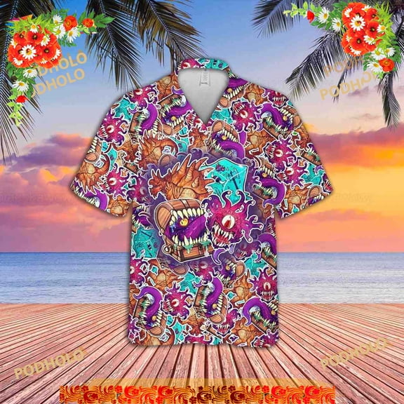 D d Monsters Funny Hawaiian Shirt, Dnd Hawaii Shirt, Dnd Button Up Shirt