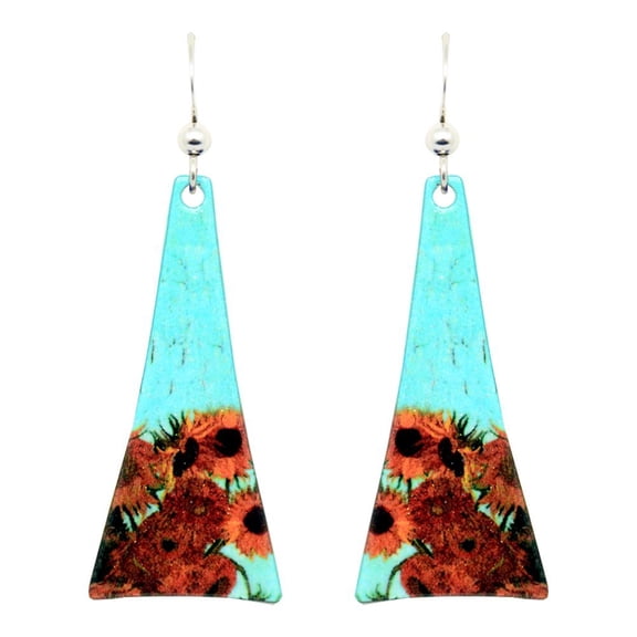 Sunflowers Van Gogh Earrings by d'ears Non-Tarnish Sterling Silver French Hook Ear Wire