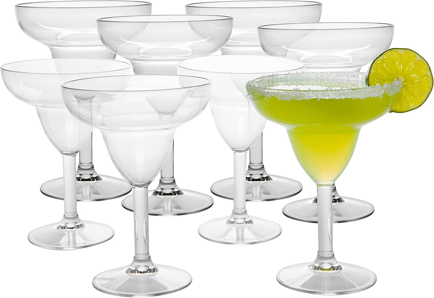 Clear Tritan Unbreakable Stemmed Margarita Glasses Set of 8