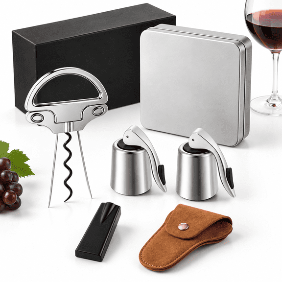 D-handle 2-in-1 Zinc Alloy Wine Bottle Opener with 2 Stoppers and Storage Case