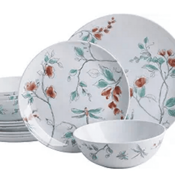 D rated Melamine Dinnerware Set - White, Service for 4 (12pcs)