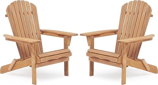 D-road Half Pre-Assembled Folding Adirondack Chair, Set of 2, Outdoor Wood Patio Chair for Backyard/Pool/Beach,Brown