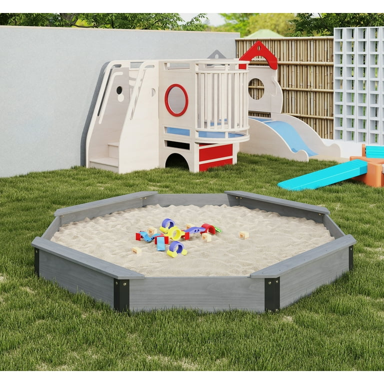 85''x78''x9'' Octagon Sandbox, Wooden Lid, Kids Outdoor 85''x78''x9'' Octagon Sandbox, Wooden Lid, Kids Outdoor