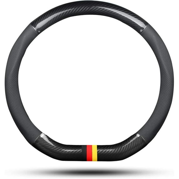 D-shape Car Steering Wheel Cover Sport Carbon Fiber and PU Leather Universal For Diameter 38cm Non-slip Car Steering Wheel Protector, Black-G