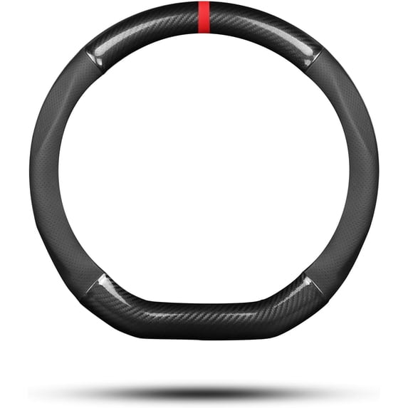 D-shape Car Steering Wheel Cover Sport Carbon Fiber and PU Leather Universal For Diameter 38cm Non-slip Car Steering Wheel Protector, Black-Stripe-U