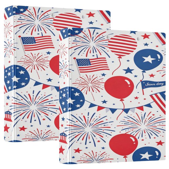 D-shaped Binder with 3 Ring - PVC Waterproof 1.5 in Binder with Clear Pocket, 4th Of July Pattern ，1 pack