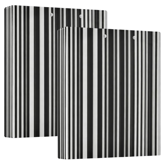 D-shaped Binder with 3 Ring - PVC Waterproof 1.5 Inch Binder with Clear Pocket, Black & White Vertical Stripes ，1 pack