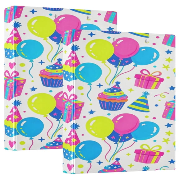 D-shaped Binder with 3 Ring - PVC Waterproof 1.5 in Binder with Clear Pocket, Bright Colorful Birthday Party ，1 pack