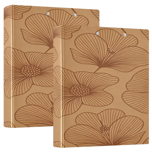 D-shaped Binder with 3 Ring - PVC Waterproof 1.5 in Binder with Clear Pocket, Brown Line Flower ,1 pack