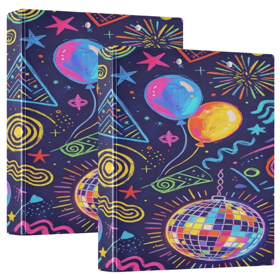 D-shaped Binder with 3 Ring - PVC Waterproof 1.5 in Binder with Clear Pocket, Colorful Disco ,1 pack