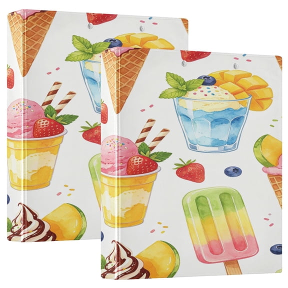 D-shaped Binder with 3 Ring - PVC Waterproof 1.5 in Binder with Clear Pocket, Colorful Ice Cream ,1 pack