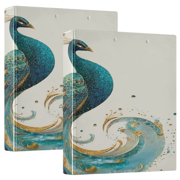 D-shaped Binder with 3 Ring - PVC Waterproof 1.5 in Binder with Clear Pocket, Decorated with Peacocks ,1 pack