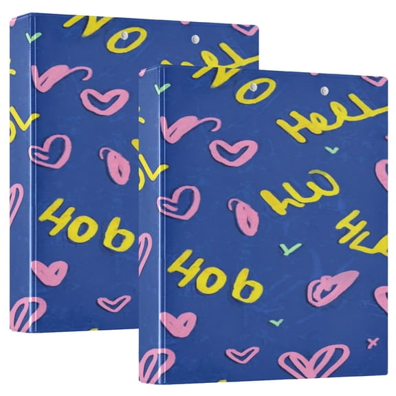 D-shaped Binder with 3 Ring - PVC Waterproof 1.5 in Binder with Clear Pocket, Doodle Patterns ,1 pack